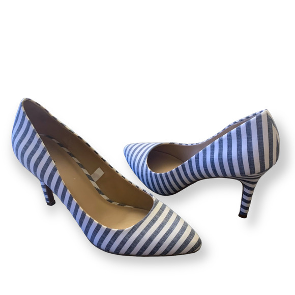 MERONA Pointed Toe Striped Heels Stiletto Pumps Casual Career Cocktail Blue 10 - Picture 8 of 8
